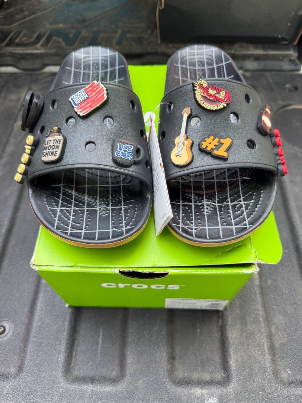 CROCS Black Slide Sandals with Colorful Jibbitz Charms